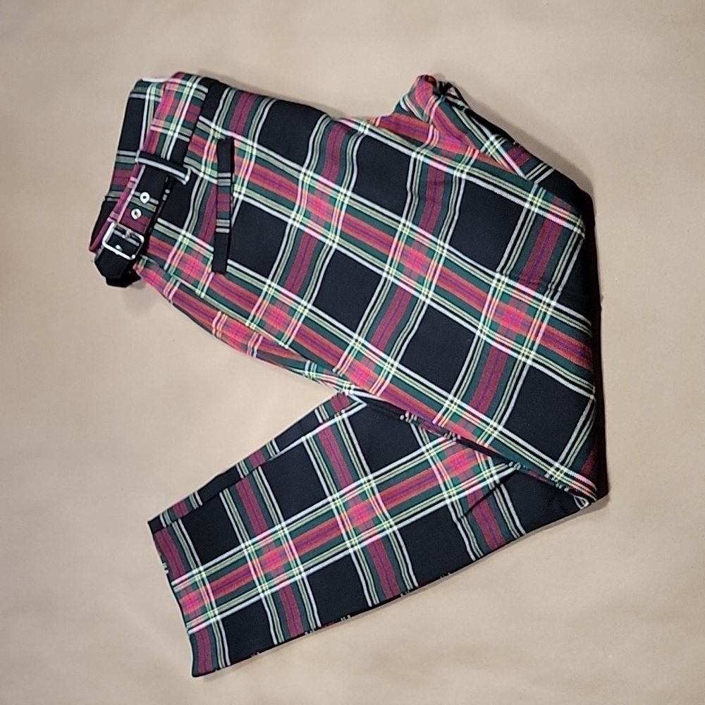 Gap Ankle Length Black, Green, Red, Yellow Plaid / Tartan Pants, Size 2, EUC